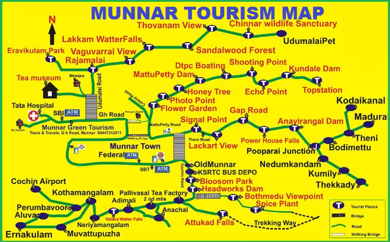 munnar tourist spots map